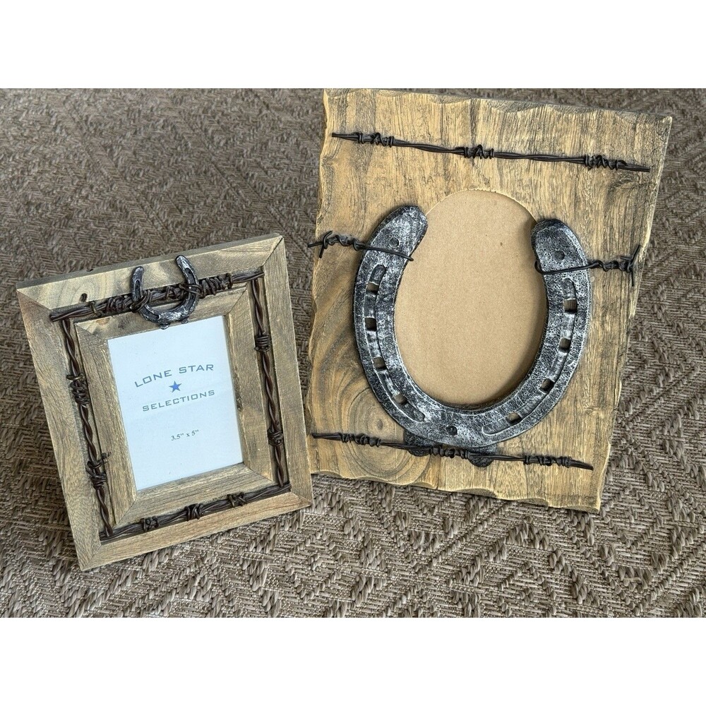 2 Western Style Resin HORSESHOE Picture frame Holds 5X7 & 3.5X5. Lone Star